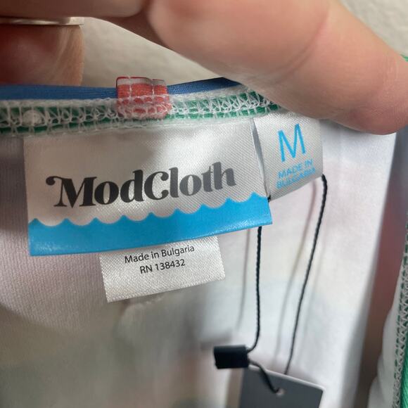 ModCloth Medium The Greta High Waisted Bikini Bottom Rainbow Stripe Tie Side - Picture 10 of 10